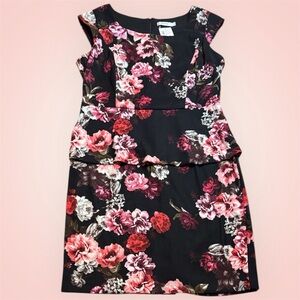 NWT Ricki's Floral Knee Length Dress Black Red Pink White sz 10